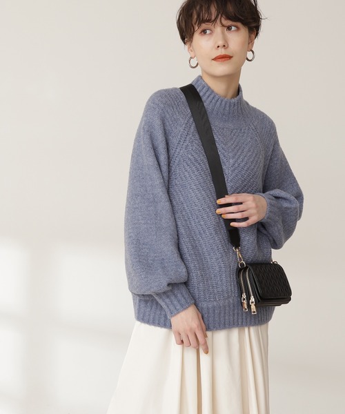 N.（N. Natural Beauty Basic）（エヌエヌナチュラルビューティーベーシック）の「◆変形畦ハイネックニット（ニット/セーター・レディース・パープル/オフホワイト/ブルー・MEDIUM）」の2枚目の写真