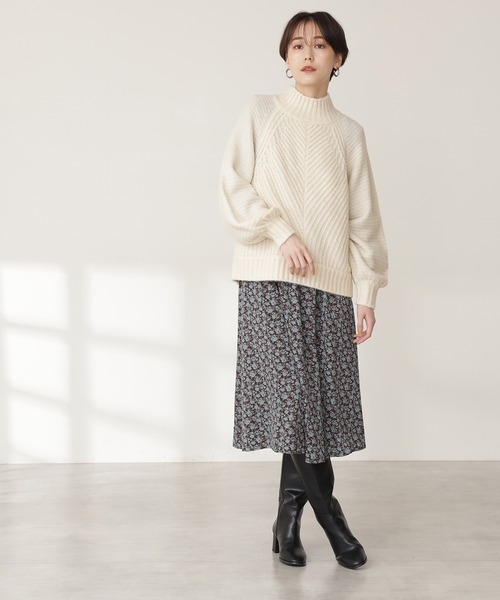 N.（N. Natural Beauty Basic）（エヌエヌナチュラルビューティーベーシック）の「◆変形畦ハイネックニット（ニット/セーター・レディース・パープル/オフホワイト/ブルー・MEDIUM）」の5枚目の写真