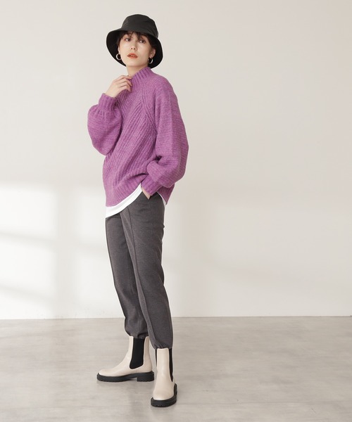 N.（N. Natural Beauty Basic）（エヌエヌナチュラルビューティーベーシック）の「◆変形畦ハイネックニット（ニット/セーター・レディース・パープル/オフホワイト/ブルー・MEDIUM）」の8枚目の写真