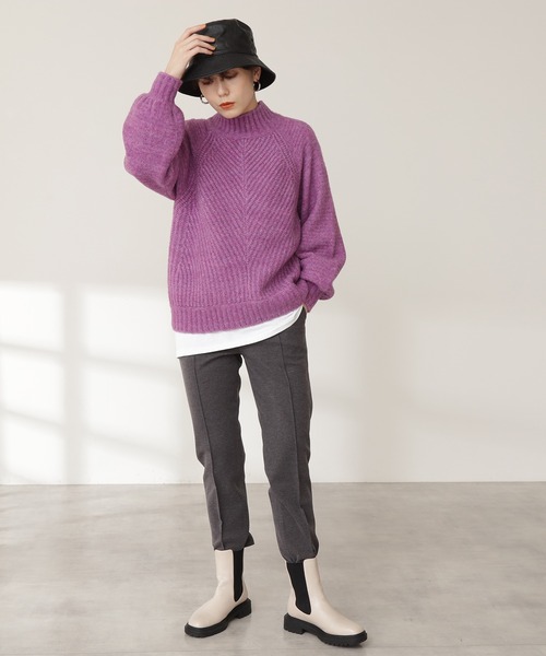 N.（N. Natural Beauty Basic）（エヌエヌナチュラルビューティーベーシック）の「◆変形畦ハイネックニット（ニット/セーター・レディース・パープル/オフホワイト/ブルー・MEDIUM）」の9枚目の写真