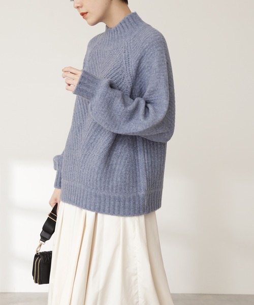 N.（N. Natural Beauty Basic）（エヌエヌナチュラルビューティーベーシック）の「◆変形畦ハイネックニット（ニット/セーター・レディース・パープル/オフホワイト/ブルー・MEDIUM）」の10枚目の写真