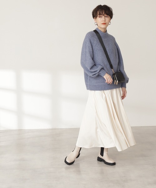 N.（N. Natural Beauty Basic）（エヌエヌナチュラルビューティーベーシック）の「◆変形畦ハイネックニット（ニット/セーター・レディース・パープル/オフホワイト/ブルー・MEDIUM）」の7枚目の写真