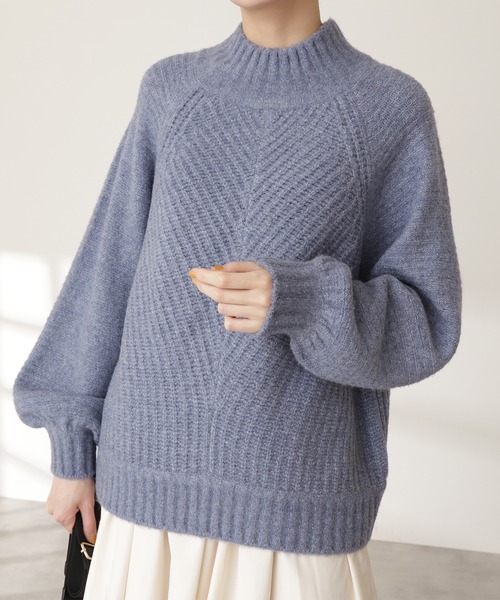 N.（N. Natural Beauty Basic）（エヌエヌナチュラルビューティーベーシック）の「◆変形畦ハイネックニット（ニット/セーター・レディース・パープル/オフホワイト/ブルー・MEDIUM）」の12枚目の写真