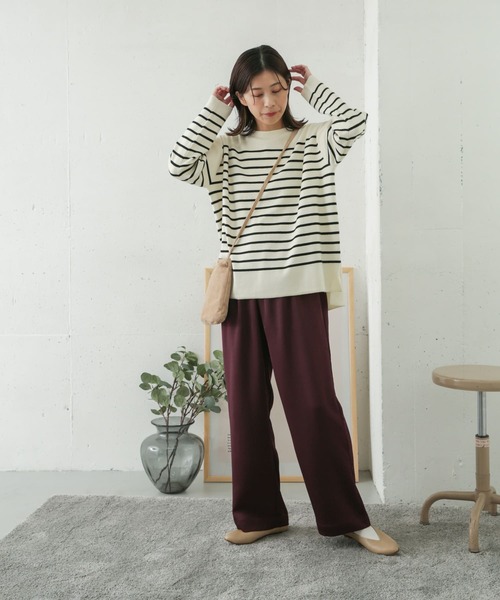 URBAN RESEARCH DOORS（アーバンリサーチドアーズ）の「パネルボーダーボートネックニット（ニット/セーター・レディース・ブラック/オフホワイト/グリーン・ONE）」の20枚目の写真