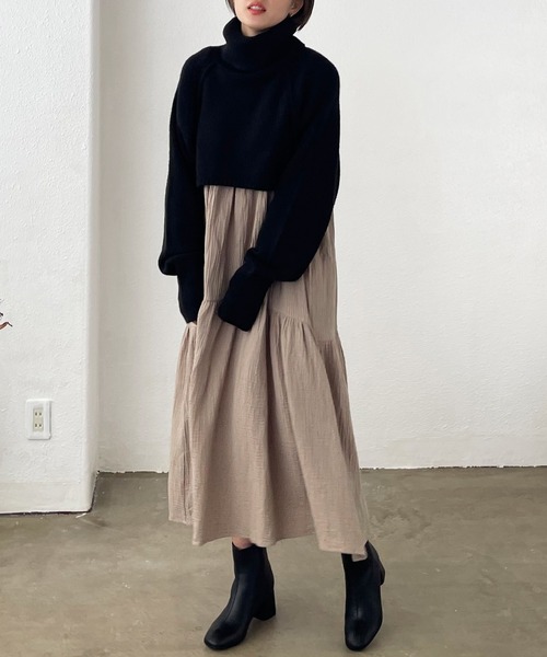 Shelly island（シェリーアイランド）の「タートルショートニット（ニット/セーター・レディース・ブラック/ベージュ・M）」の7枚目の写真