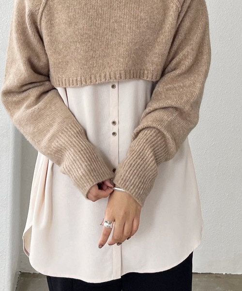 Shelly island（シェリーアイランド）の「タートルショートニット（ニット/セーター・レディース・ブラック/ベージュ・M）」の10枚目の写真