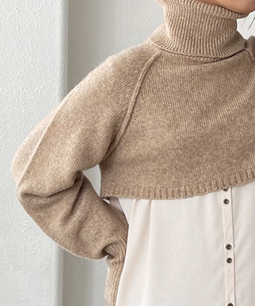 Shelly island（シェリーアイランド）の「タートルショートニット（ニット/セーター・レディース・ブラック/ベージュ・M）」の5枚目の写真