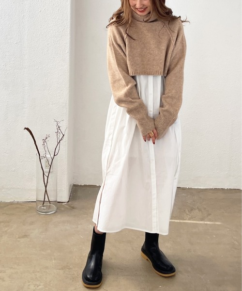 Shelly island（シェリーアイランド）の「タートルショートニット（ニット/セーター・レディース・ブラック/ベージュ・M）」の11枚目の写真