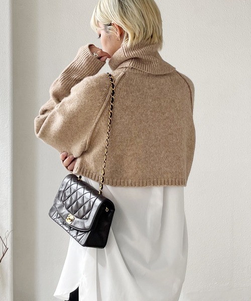 Shelly island（シェリーアイランド）の「タートルショートニット（ニット/セーター・レディース・ブラック/ベージュ・M）」の12枚目の写真