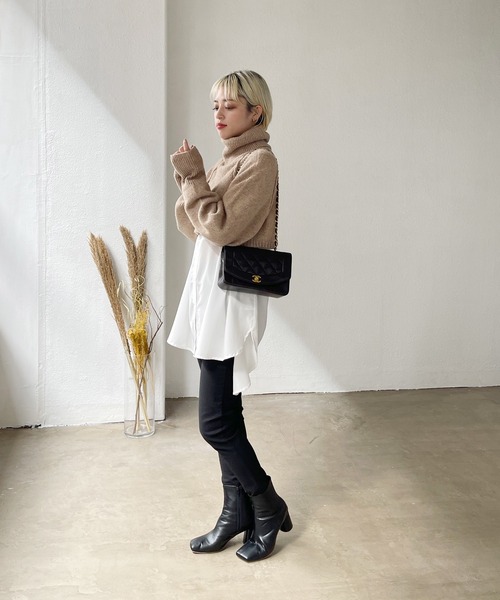 Shelly island（シェリーアイランド）の「タートルショートニット（ニット/セーター・レディース・ブラック/ベージュ・M）」の9枚目の写真