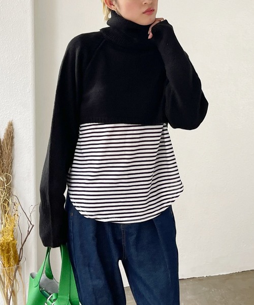 Shelly island（シェリーアイランド）の「タートルショートニット（ニット/セーター・レディース・ブラック/ベージュ・M）」の16枚目の写真