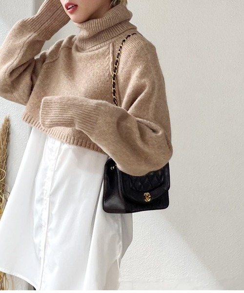 Shelly island（シェリーアイランド）の「タートルショートニット（ニット/セーター・レディース・ブラック/ベージュ・M）」の21枚目の写真