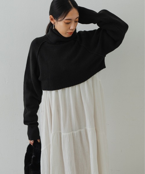 Shelly island（シェリーアイランド）の「タートルショートニット（ニット/セーター・レディース・ブラック/ベージュ・M）」の22枚目の写真