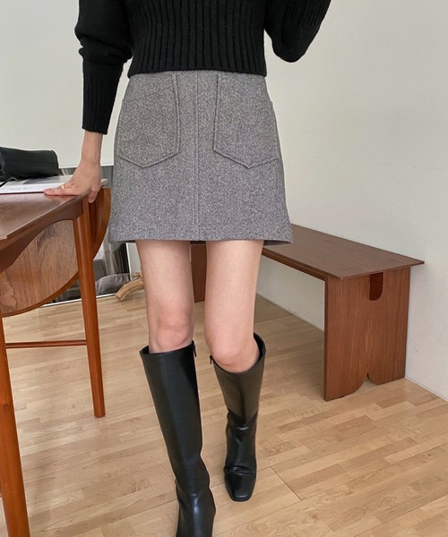 me+em select（ミームセレクト）の「ビックポケットアクセント裏ウェストゴムミニスカート（スカート・レディース・ブラック/ブラウン・FREE）」の7枚目の写真