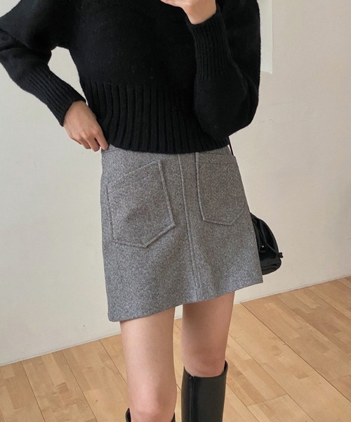 me+em select（ミームセレクト）の「ビックポケットアクセント裏ウェストゴムミニスカート（スカート・レディース・ブラック/ブラウン・FREE）」の5枚目の写真