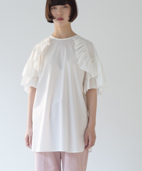 La SRIC（ラスリック）の「La SRIC / 袖フリルBL（シャツ/ブラウス・レディース・ネイビー/オフホワイト・38）」の2枚目の写真