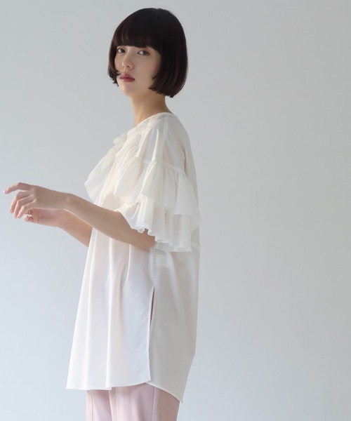 La SRIC（ラスリック）の「La SRIC / 袖フリルBL（シャツ/ブラウス・レディース・ネイビー/オフホワイト・38）」の6枚目の写真