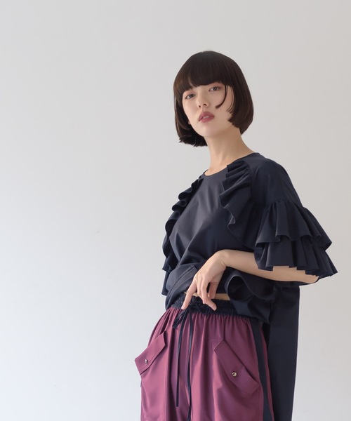 La SRIC（ラスリック）の「La SRIC / 袖フリルBL（シャツ/ブラウス・レディース・ネイビー/オフホワイト・38）」の11枚目の写真