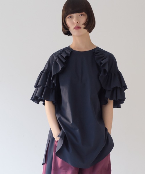 La SRIC（ラスリック）の「La SRIC / 袖フリルBL（シャツ/ブラウス・レディース・ネイビー/オフホワイト・38）」の7枚目の写真