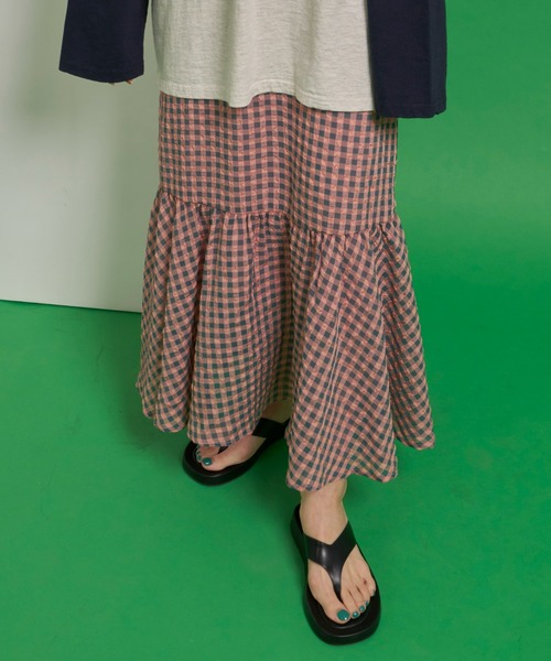 Auntie Rosa Holiday(アンティローザホリデー)の「シャーリングギンガム切替スカート(スカート・レディース・ブラック/ピンク・FREE)」の3枚目の写真