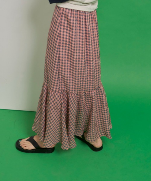 Auntie Rosa Holiday(アンティローザホリデー)の「シャーリングギンガム切替スカート(スカート・レディース・ブラック/ピンク・FREE)」の4枚目の写真