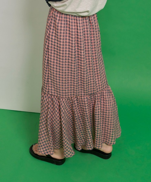 Auntie Rosa Holiday(アンティローザホリデー)の「シャーリングギンガム切替スカート(スカート・レディース・ブラック/ピンク・FREE)」の6枚目の写真