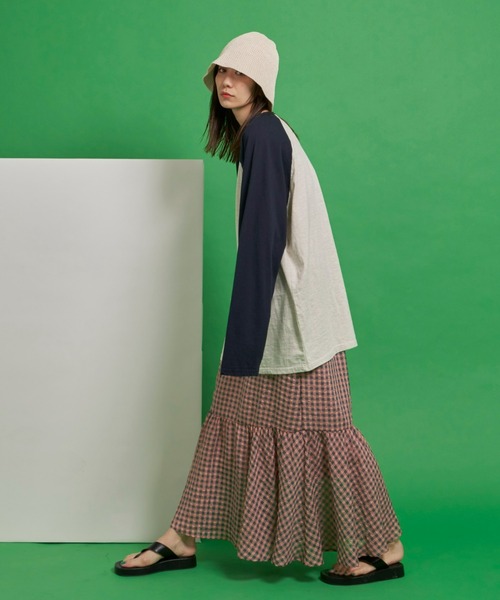 Auntie Rosa Holiday(アンティローザホリデー)の「シャーリングギンガム切替スカート(スカート・レディース・ブラック/ピンク・FREE)」の9枚目の写真