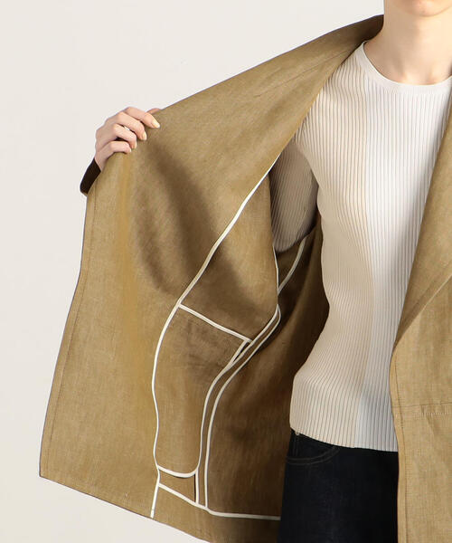 TOMORROWLAND （トゥモローランド）の「リネンオックスフォード ウィングカラーショートコート（その他アウター・レディース・ブラック/ベージュ・36）」の9枚目の写真