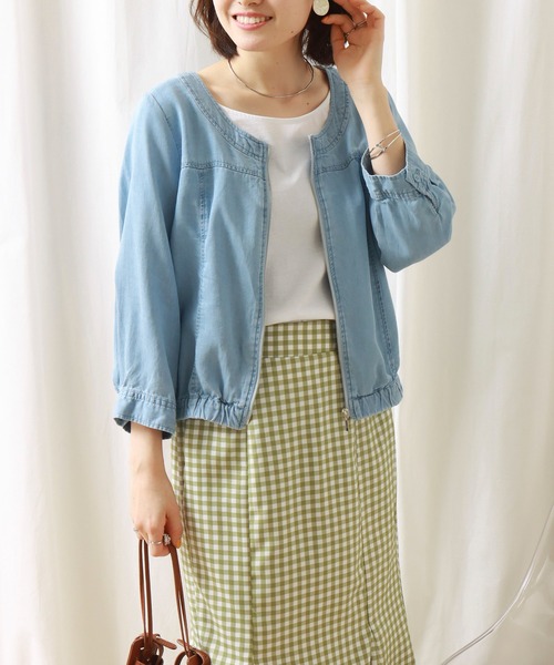 libelle more（リベル モア）の「《ウォッシャブル》リヨセルデニムクルーネックブルゾン（デニムジャケット・レディース・サックスブルー/ブルー/インディゴブルー・M/L）」の2枚目の写真