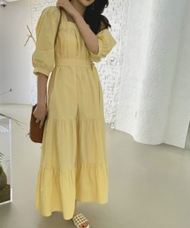 Leja（レジャ）の「【LEJA】スクエアネックウエストリボンティアードロングワンピース（ワンピース）」