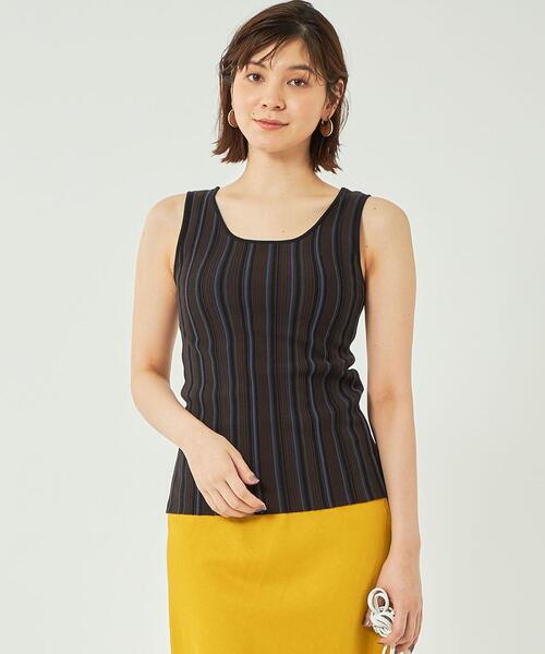 green label relaxing（グリーンレーベルリラクシング）の「マルチストライプ ノースリーブ プルオーバー ニット -ウォッシャブル-（ニット/セーター・レディース・モカ/オフホワイト/ブラウン・FREE）」の3枚目の写真