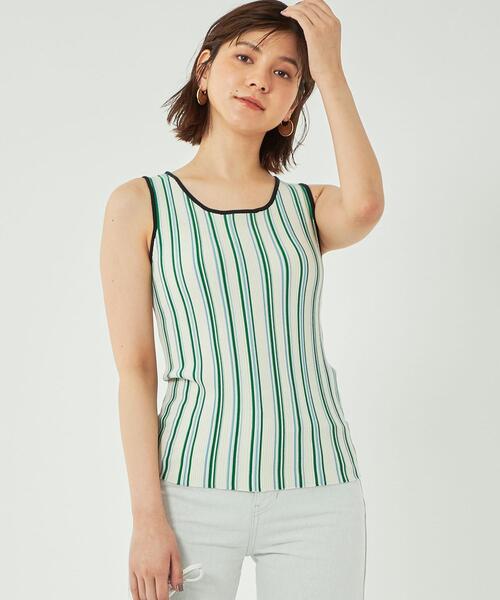 green label relaxing（グリーンレーベルリラクシング）の「マルチストライプ ノースリーブ プルオーバー ニット -ウォッシャブル-（ニット/セーター・レディース・モカ/オフホワイト/ブラウン・FREE）」の2枚目の写真