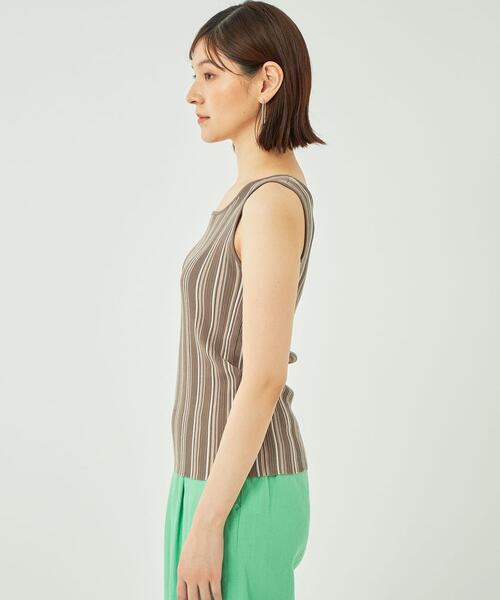 green label relaxing（グリーンレーベルリラクシング）の「マルチストライプ ノースリーブ プルオーバー ニット -ウォッシャブル-（ニット/セーター・レディース・モカ/オフホワイト/ブラウン・FREE）」の5枚目の写真