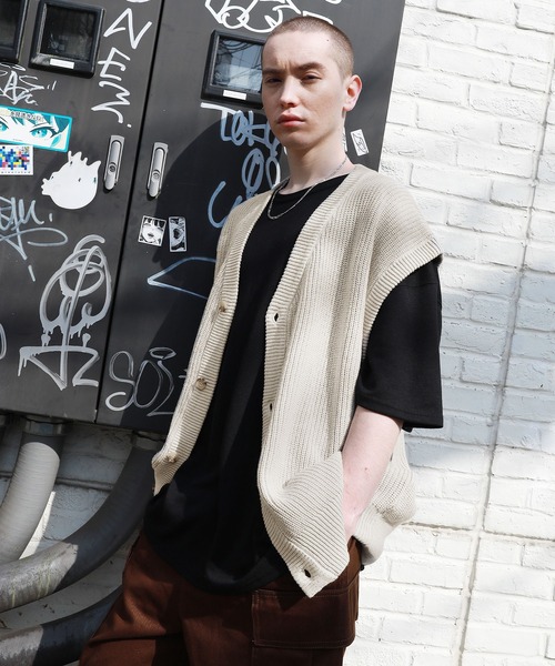 MSG（エムエスジー）の「ハイバルキー片畔スプリングサマーニットベスト（ベスト・メンズ・ネイビー/マスタード/ベージュ系/ブラック/サックスブルー/ホワイト/グレー系/グレー/ケリー/ダークブラウン・L/M/LL）」の6枚目の写真