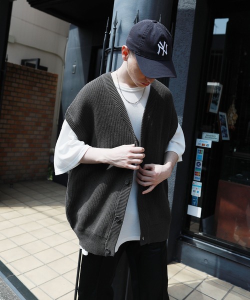 MSG（エムエスジー）の「ハイバルキー片畔スプリングサマーニットベスト（ベスト・メンズ・ネイビー/マスタード/ベージュ系/ブラック/サックスブルー/ホワイト/グレー系/グレー/ケリー/ダークブラウン・L/M/LL）」の15枚目の写真