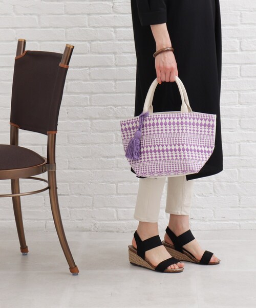 SHOO・LA・RUE（シューラルー）の「◆【インド綿】船底ランチトートバッグ（トートバッグ・レディース・ライトパープル/ブラック系/ダークグリーン系・00）」の4枚目の写真