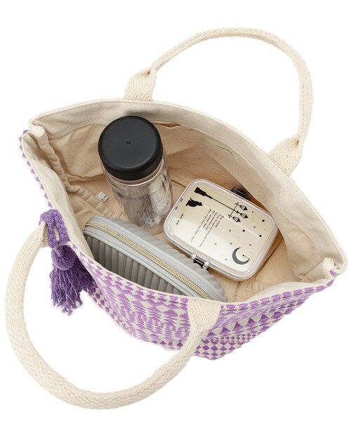 SHOO・LA・RUE（シューラルー）の「◆【インド綿】船底ランチトートバッグ（トートバッグ・レディース・ライトパープル/ブラック系/ダークグリーン系・00）」の12枚目の写真