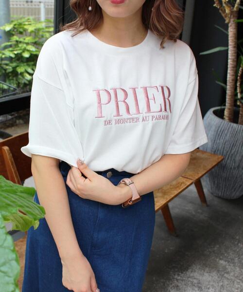 INGNI（イング）の「ロゴ刺しゅう入り半袖Tシャツ（Tシャツ/カットソー・レディース・ホワイト×ピンク/ホワイト×ブラック/ホワイト×ブルー/ブルー系2・M）」の11枚目の写真