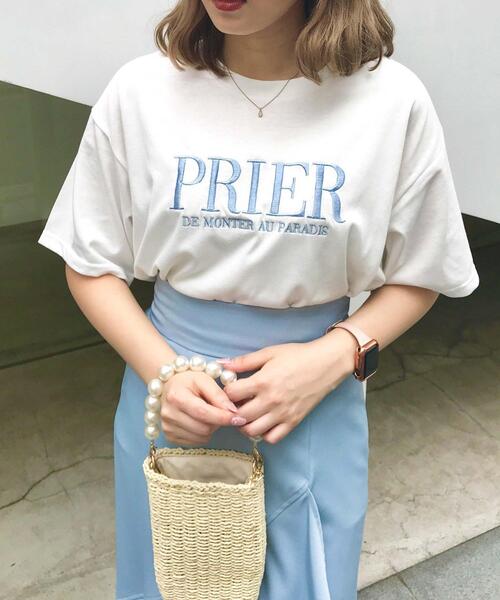 INGNI（イング）の「ロゴ刺しゅう入り半袖Tシャツ（Tシャツ/カットソー・レディース・ホワイト×ピンク/ホワイト×ブラック/ホワイト×ブルー/ブルー系2・M）」の10枚目の写真