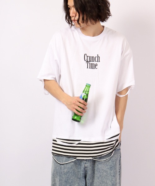 RE730(アールイーセブンサーティー)の「RE730 フェイクレイヤードボーダーワイド半袖Tシャツ(Tシャツ/カットソー・メンズ・ブラック/ブラック×ホワイト/ホワイト・L/XL/M)」の17枚目の写真