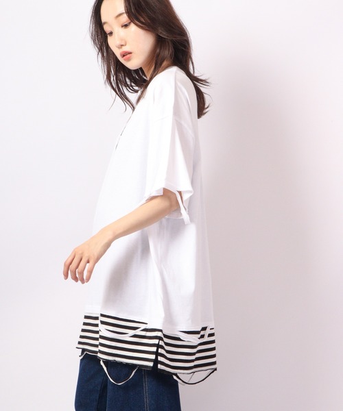 RE730(アールイーセブンサーティー)の「RE730 フェイクレイヤードボーダーワイド半袖Tシャツ(Tシャツ/カットソー・メンズ・ブラック/ブラック×ホワイト/ホワイト・L/XL/M)」の20枚目の写真