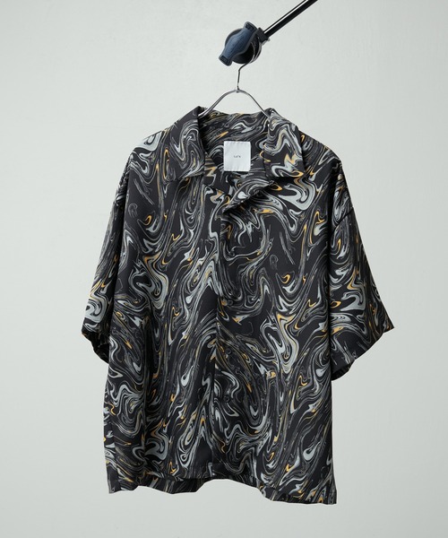 Lui's（ルイス）の「マーブル柄ショートスリーブシャツ（シャツ/ブラウス・メンズ・ホワイト/ブラック/ブルー/グリーン・MEDIUM/SMALL）」の7枚目の写真