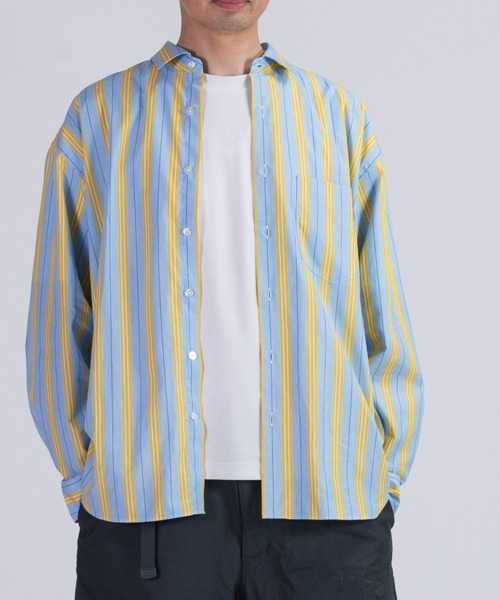 BRICK & SONS（ブリックアンドサンズ）の「リラックスバックプリーツシャツ＜サックス×イエローストライプ＞（シャツ/ブラウス・メンズ・サックスブルー・LL/S/M/L）」の10枚目の写真