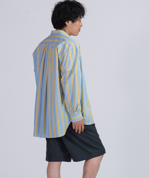BRICK & SONS（ブリックアンドサンズ）の「リラックスバックプリーツシャツ＜サックス×イエローストライプ＞（シャツ/ブラウス・メンズ・サックスブルー・LL/S/M/L）」の11枚目の写真