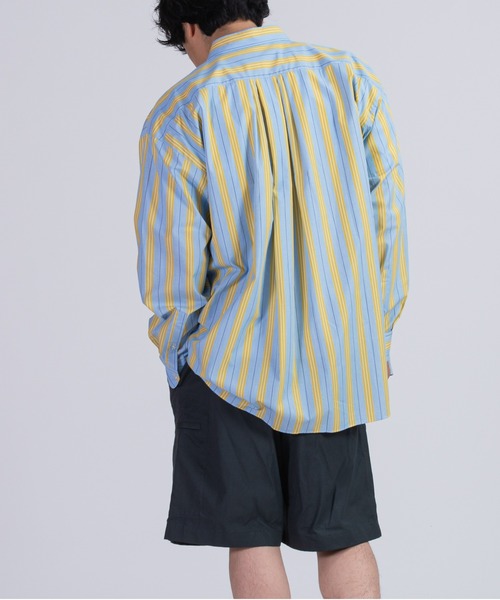 BRICK & SONS（ブリックアンドサンズ）の「リラックスバックプリーツシャツ＜サックス×イエローストライプ＞（シャツ/ブラウス・メンズ・サックスブルー・LL/S/M/L）」の13枚目の写真