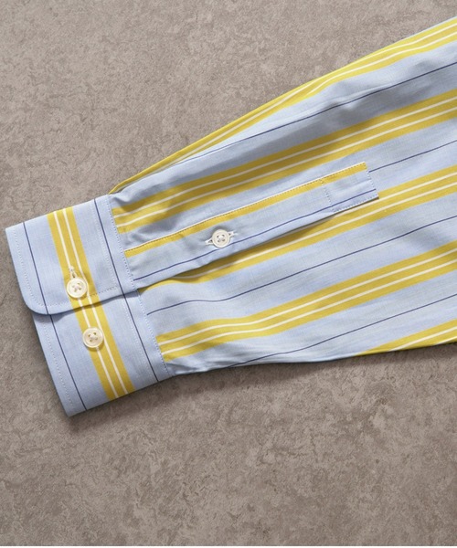 BRICK & SONS（ブリックアンドサンズ）の「リラックスバックプリーツシャツ＜サックス×イエローストライプ＞（シャツ/ブラウス・メンズ・サックスブルー・LL/S/M/L）」の15枚目の写真