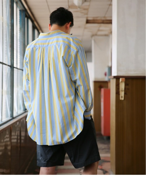BRICK & SONS（ブリックアンドサンズ）の「リラックスバックプリーツシャツ＜サックス×イエローストライプ＞（シャツ/ブラウス・メンズ・サックスブルー・LL/S/M/L）」の9枚目の写真