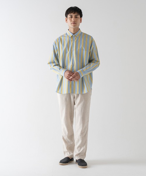 BRICK & SONS（ブリックアンドサンズ）の「リラックスバックプリーツシャツ＜サックス×イエローストライプ＞（シャツ/ブラウス・メンズ・サックスブルー・LL/S/M/L）」の19枚目の写真