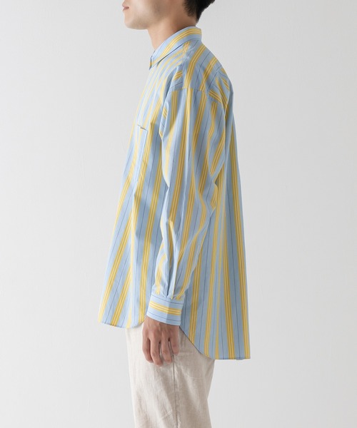 BRICK & SONS（ブリックアンドサンズ）の「リラックスバックプリーツシャツ＜サックス×イエローストライプ＞（シャツ/ブラウス・メンズ・サックスブルー・LL/S/M/L）」の20枚目の写真