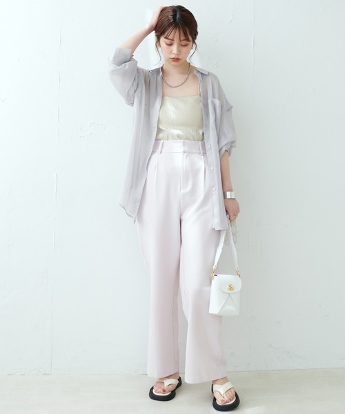 natural couture(ナチュラルクチュール)の「WEB限定カラーあり/今季押さえておきたい肩あき+シアーが旬な一枚 肩あきラメシアーシャツ(シャツ/ブラウス・レディース・グレー/オフホワイト/ピンク/オレンジ/ストライプ/チェック・FREE)」の14枚目の写真